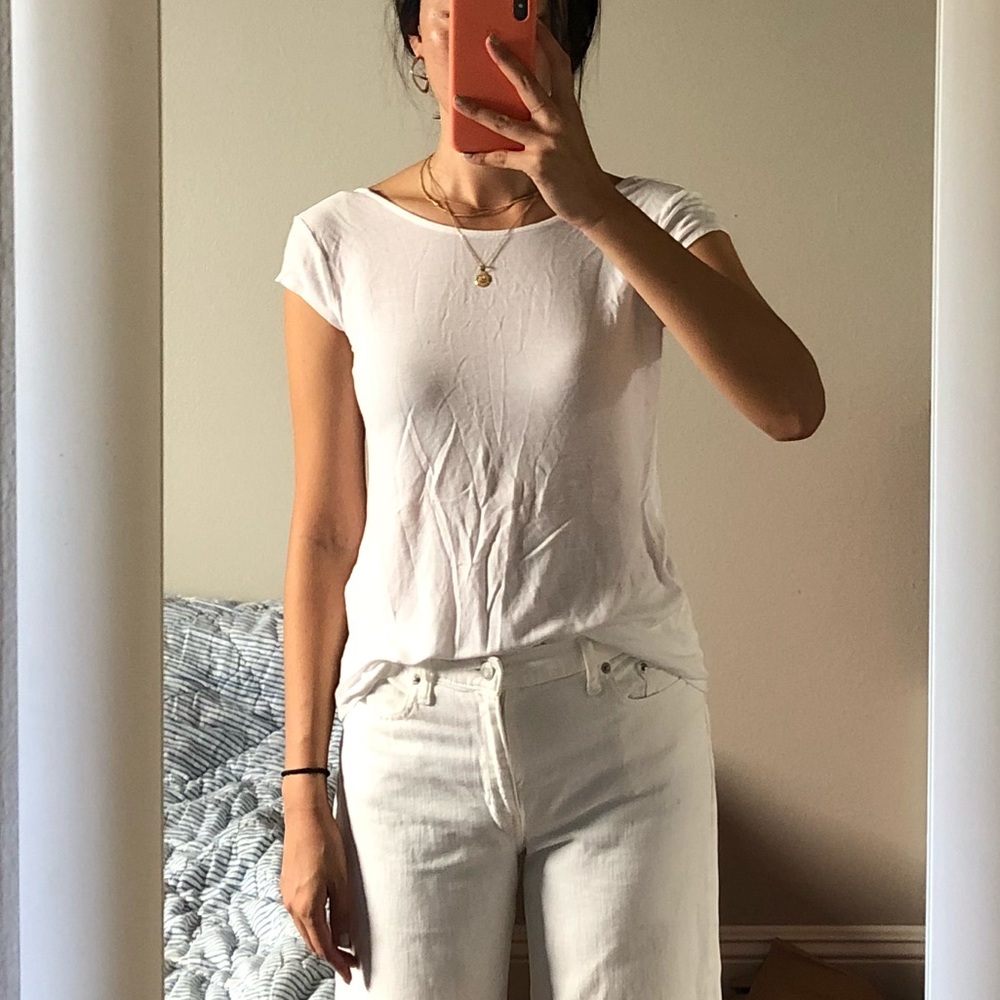 Zara white low back capped sleeve tee